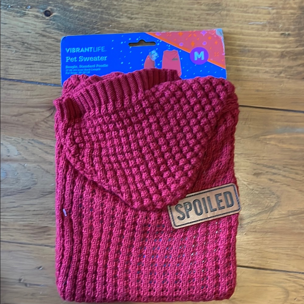 NWT Vibrant Life Spoiled red dog sweater sz m